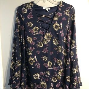 Navy Blue and Purple Floral Dress